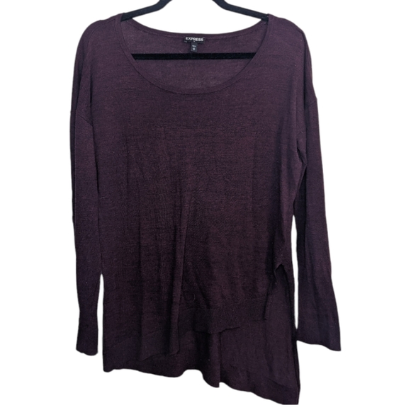 Express Dark Purple Maroon Asymmetrical Tunic Sweater - Size M 💜 - Picture 2 of 7